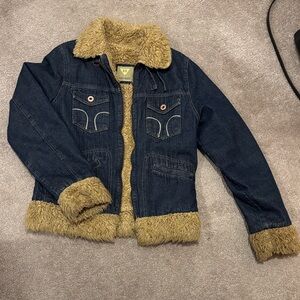 Soho Dark Denim Jacket with Faux Fur Trim